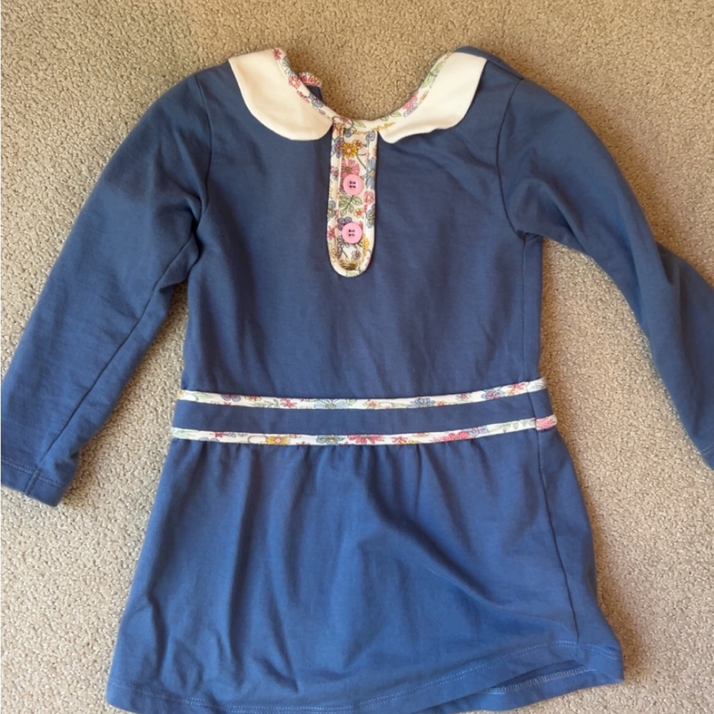 bella bliss Blue Long Sleeve Dress with Floral Accents